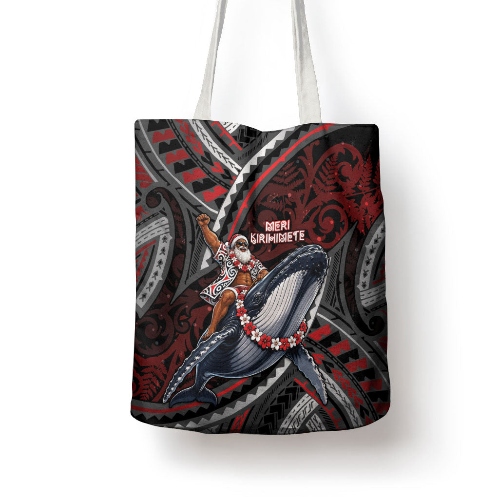 Aotearoa Christmas Tote Bag Santa Riding Humpback Whale Maori Koru