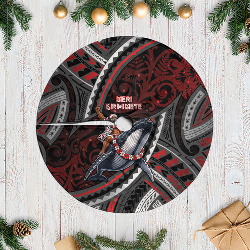 Aotearoa Christmas Tree Skirt Santa Riding Humpback Whale Maori Koru