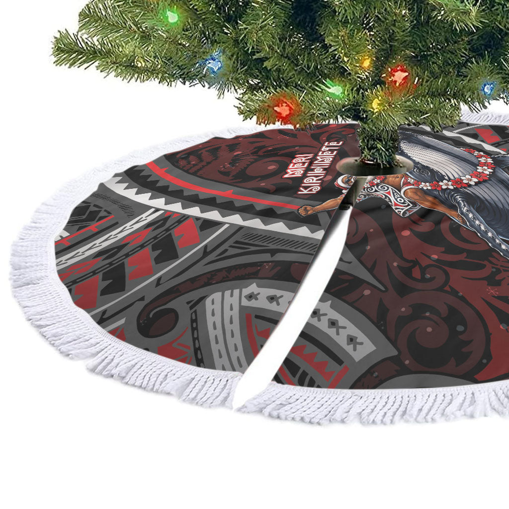 Aotearoa Christmas Tree Skirt Santa Riding Humpback Whale Maori Koru