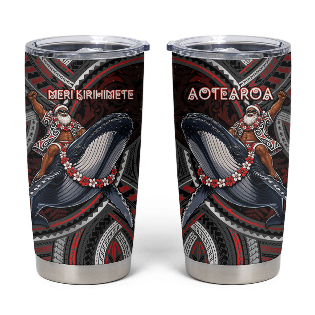 Aotearoa Christmas Tumbler Cup Santa Riding Humpback Whale Maori Koru