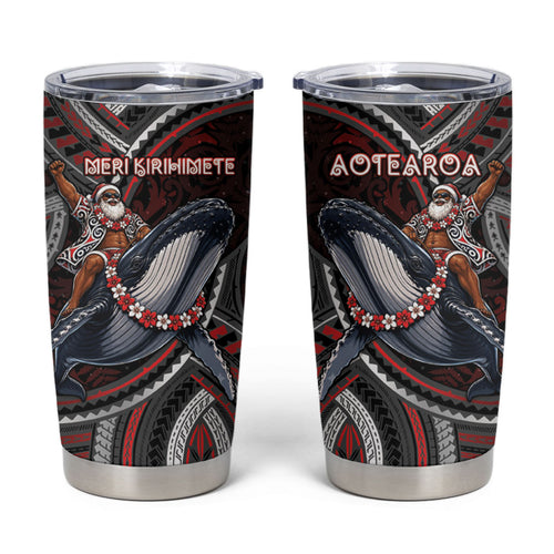 Aotearoa Christmas Tumbler Cup Santa Riding Humpback Whale Maori Koru