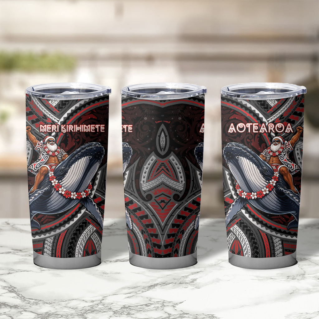 Aotearoa Christmas Tumbler Cup Santa Riding Humpback Whale Maori Koru