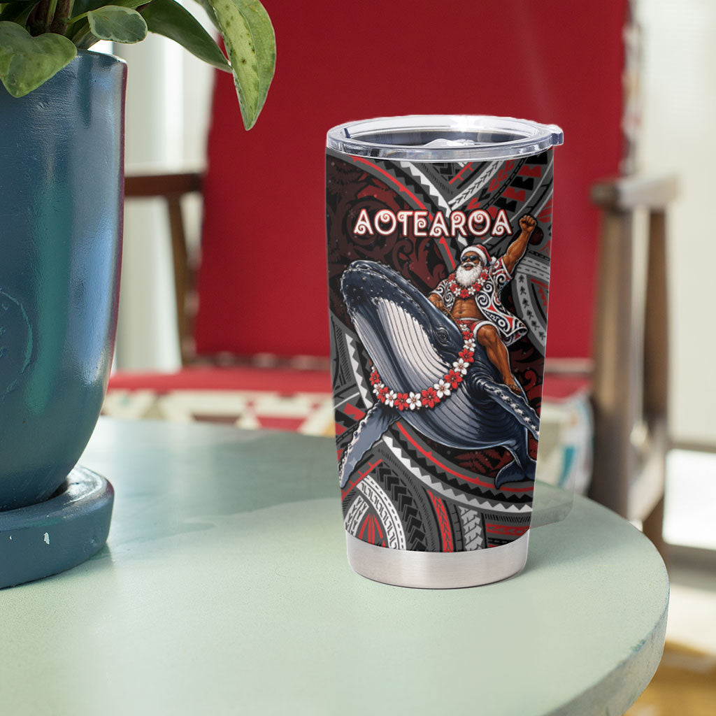Aotearoa Christmas Tumbler Cup Santa Riding Humpback Whale Maori Koru