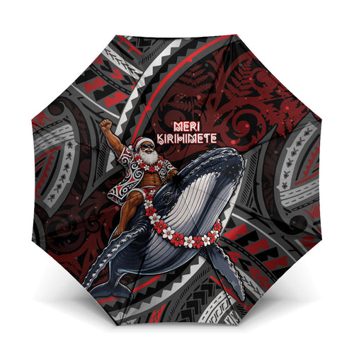 Aotearoa Christmas Umbrella Santa Riding Humpback Whale Maori Koru