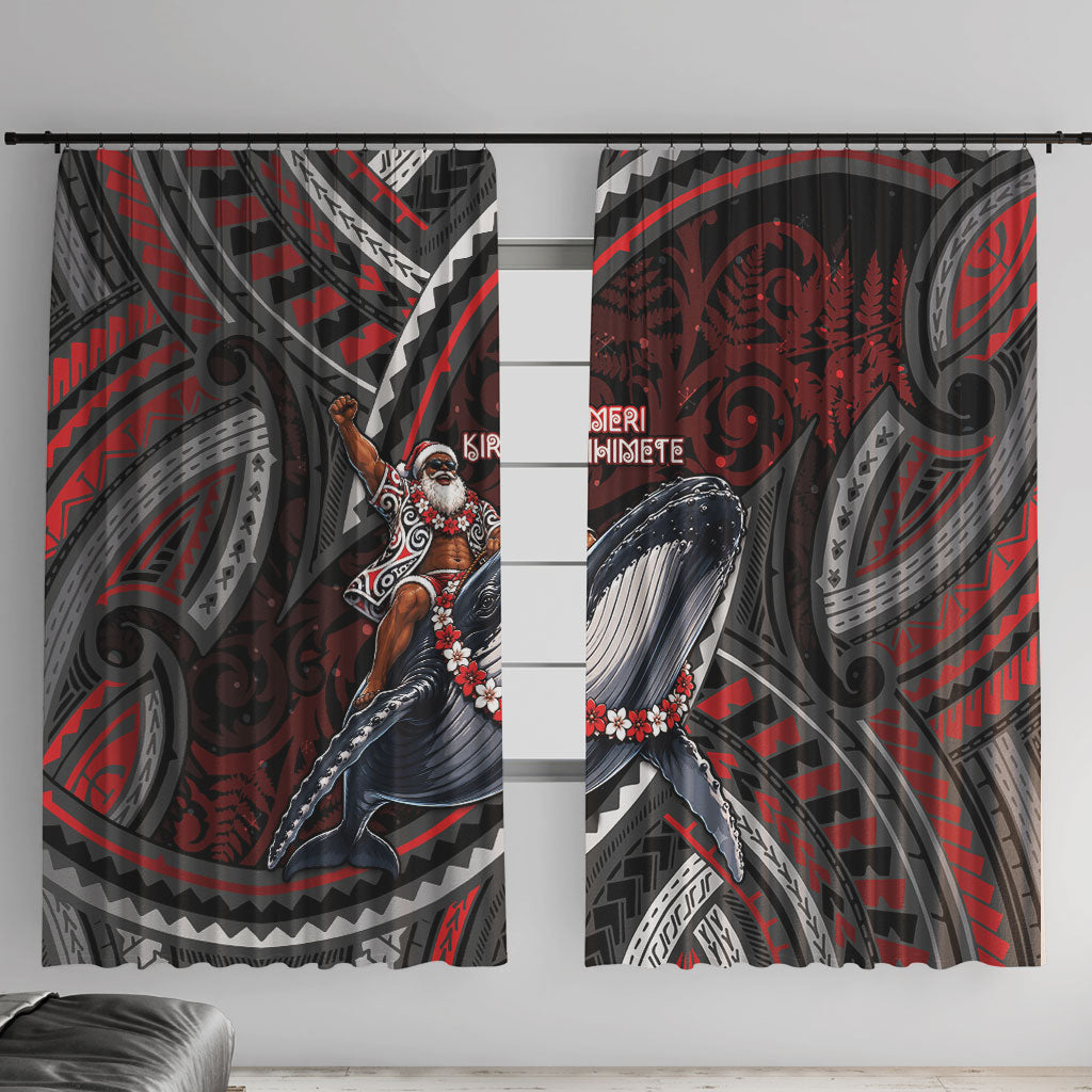 Aotearoa Christmas Window Curtain Santa Riding Humpback Whale Maori Koru