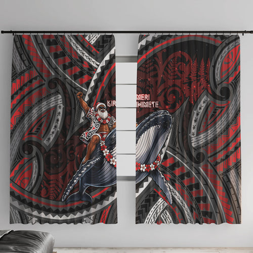 Aotearoa Christmas Window Curtain Santa Riding Humpback Whale Maori Koru