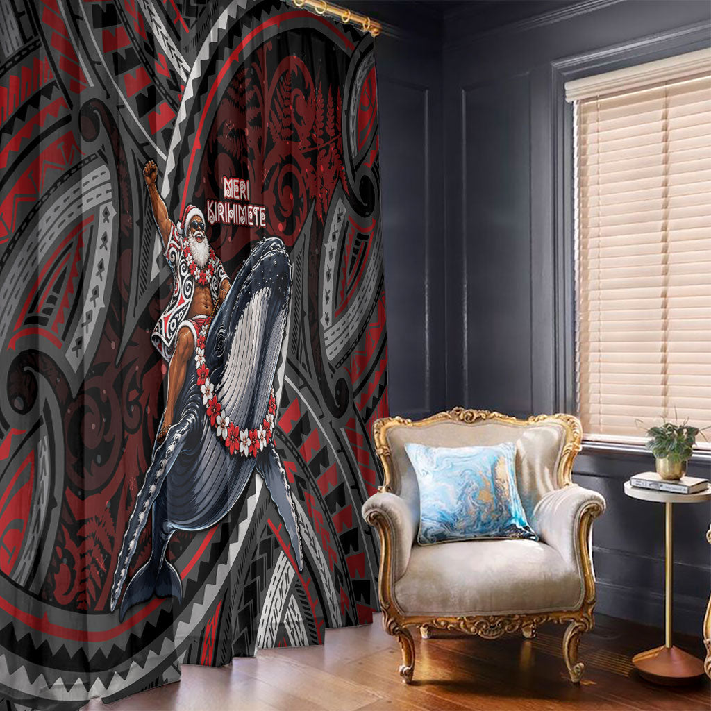 Aotearoa Christmas Window Curtain Santa Riding Humpback Whale Maori Koru