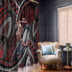 Aotearoa Christmas Window Curtain Santa Riding Humpback Whale Maori Koru