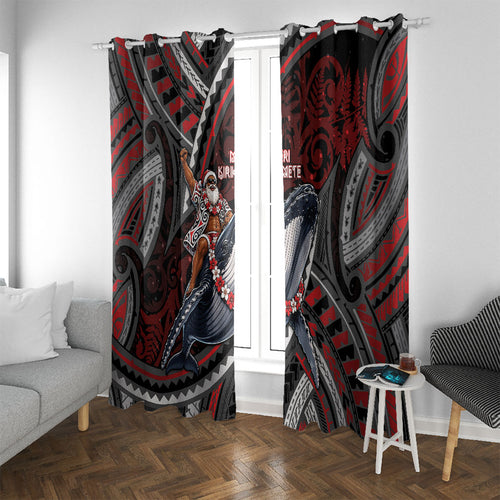 Aotearoa Christmas Window Curtain Santa Riding Humpback Whale Maori Koru
