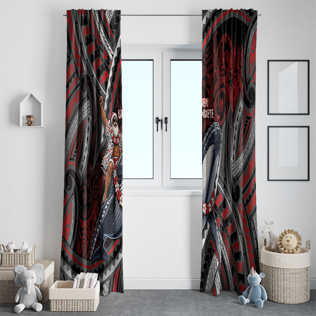 Aotearoa Christmas Window Curtain Santa Riding Humpback Whale Maori Koru
