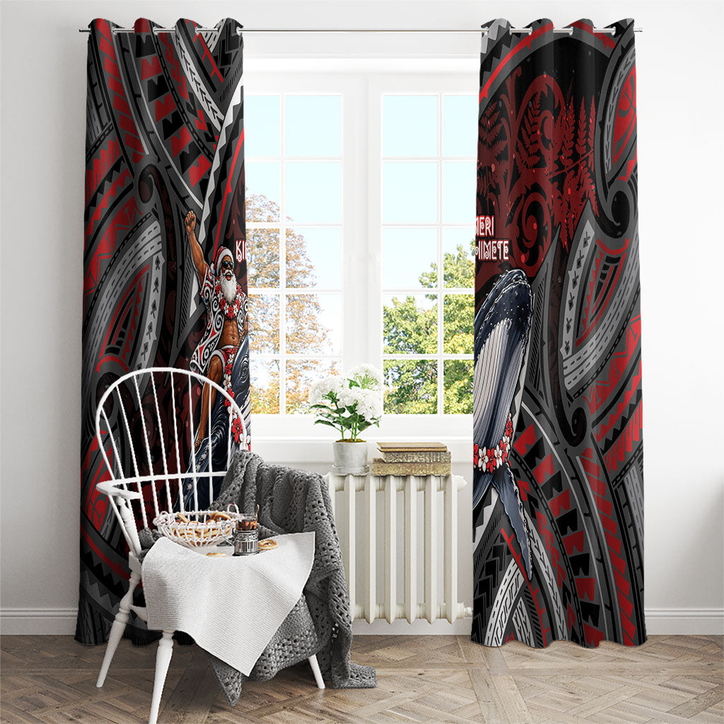 Aotearoa Christmas Window Curtain Santa Riding Humpback Whale Maori Koru