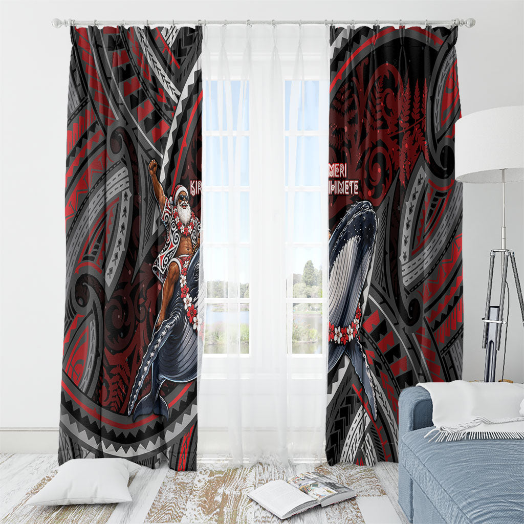 Aotearoa Christmas Window Curtain Santa Riding Humpback Whale Maori Koru