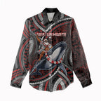 Aotearoa Christmas Women Casual Shirt Santa Riding Humpback Whale Maori Koru