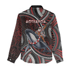 Aotearoa Christmas Women Casual Shirt Santa Riding Humpback Whale Maori Koru
