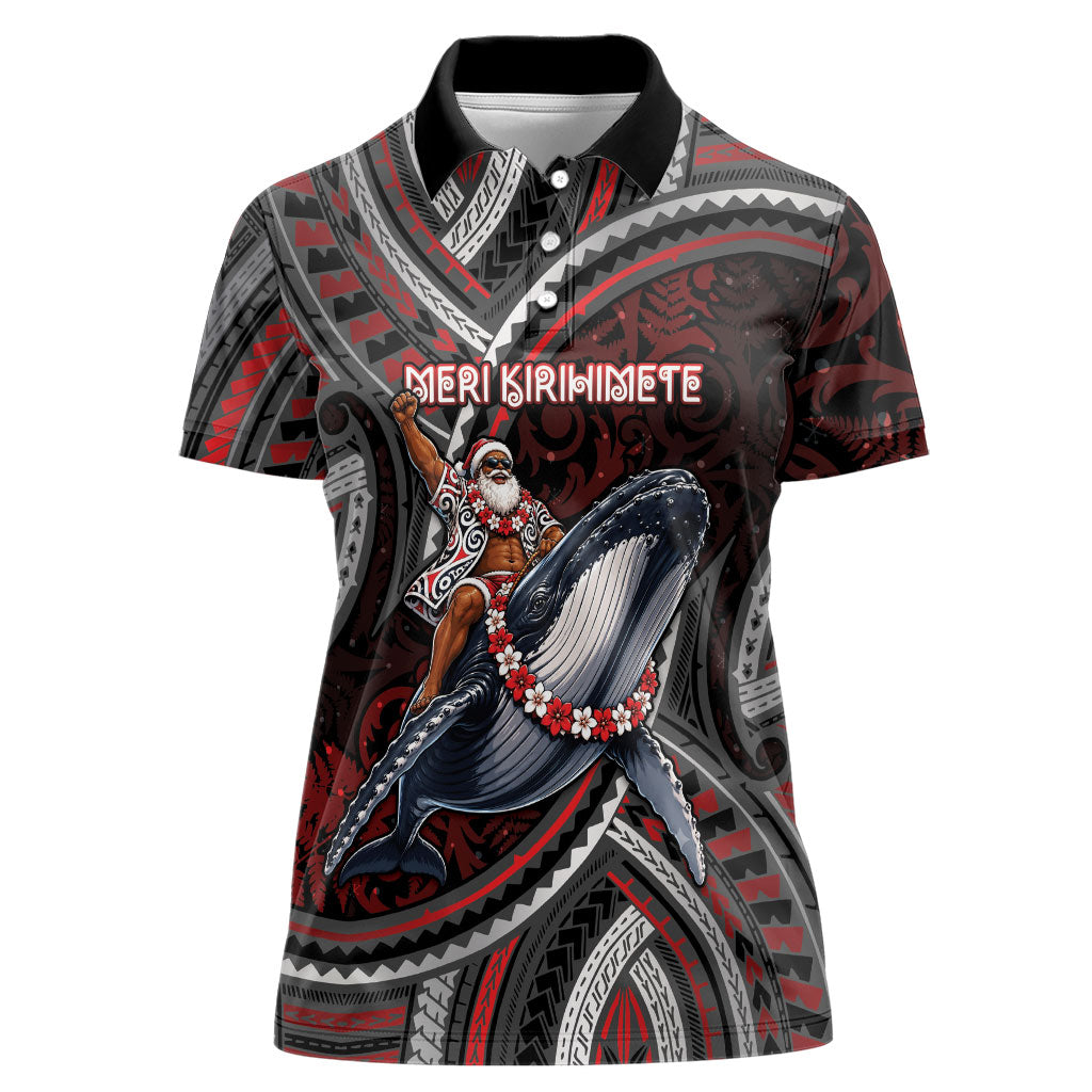 Aotearoa Christmas Women Polo Shirt Santa Riding Humpback Whale Maori Koru