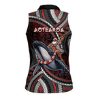 Aotearoa Christmas Women Sleeveless Polo Shirt Santa Riding Humpback Whale Maori Koru