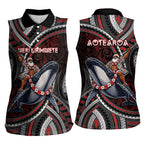 Aotearoa Christmas Women Sleeveless Polo Shirt Santa Riding Humpback Whale Maori Koru