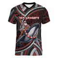 Aotearoa Christmas Women V-Neck T-Shirt Santa Riding Humpback Whale Maori Koru