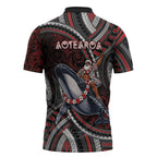 Aotearoa Christmas Zipper Polo Shirt Santa Riding Humpback Whale Maori Koru