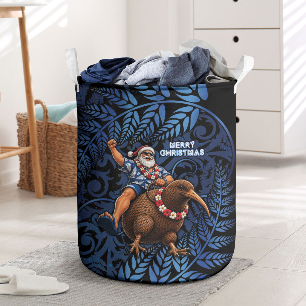 New Zealand Christmas Laundry Basket Santa Riding Kiwi Bird Silver Fern