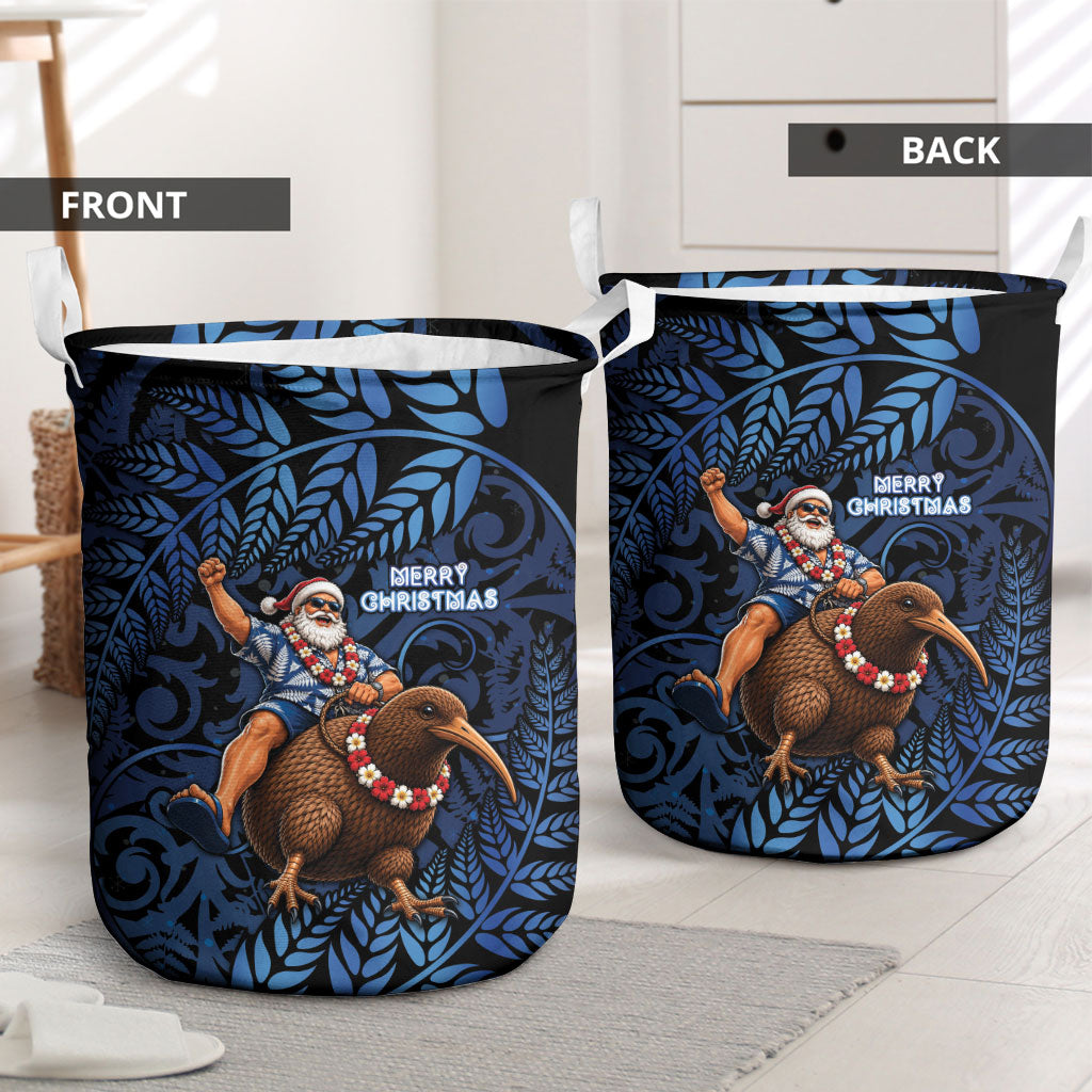 New Zealand Christmas Laundry Basket Santa Riding Kiwi Bird Silver Fern