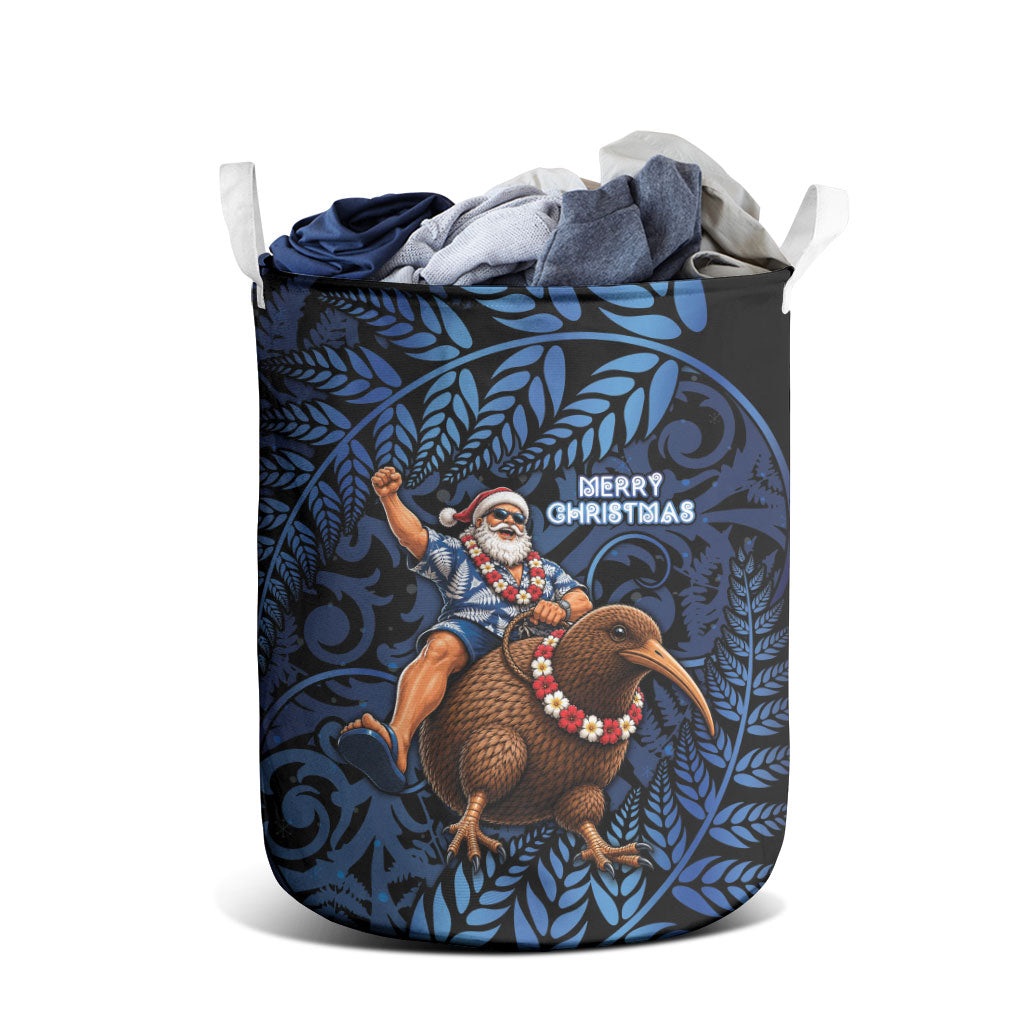 New Zealand Christmas Laundry Basket Santa Riding Kiwi Bird Silver Fern