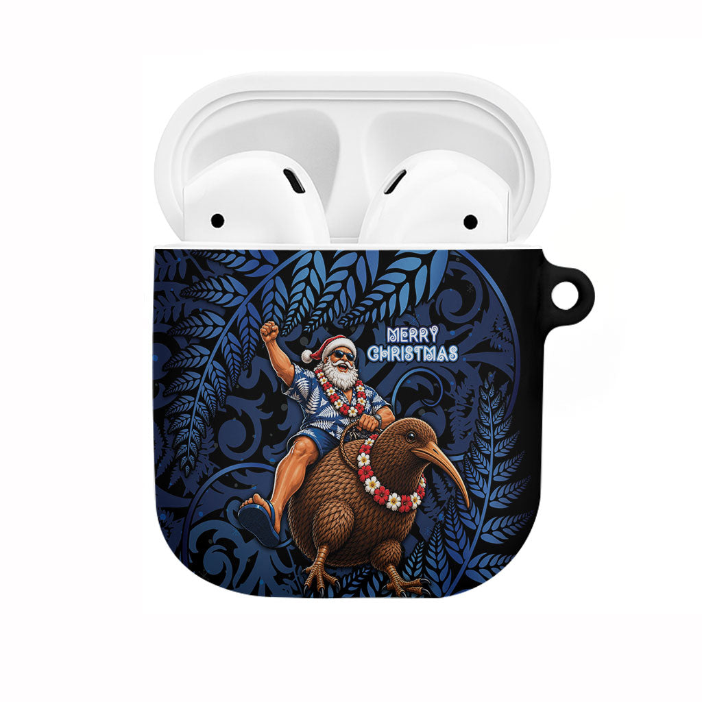 New Zealand Christmas AirPods Case Santa Riding Kiwi Bird Silver Fern