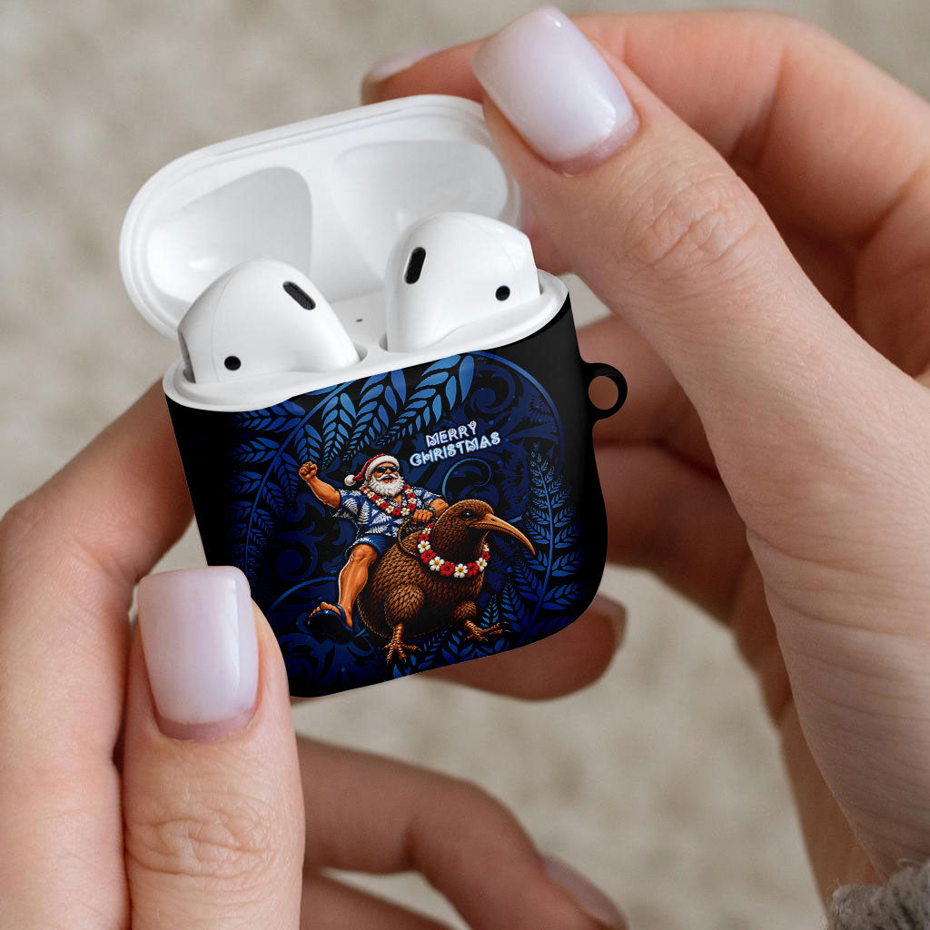 New Zealand Christmas AirPods Case Santa Riding Kiwi Bird Silver Fern