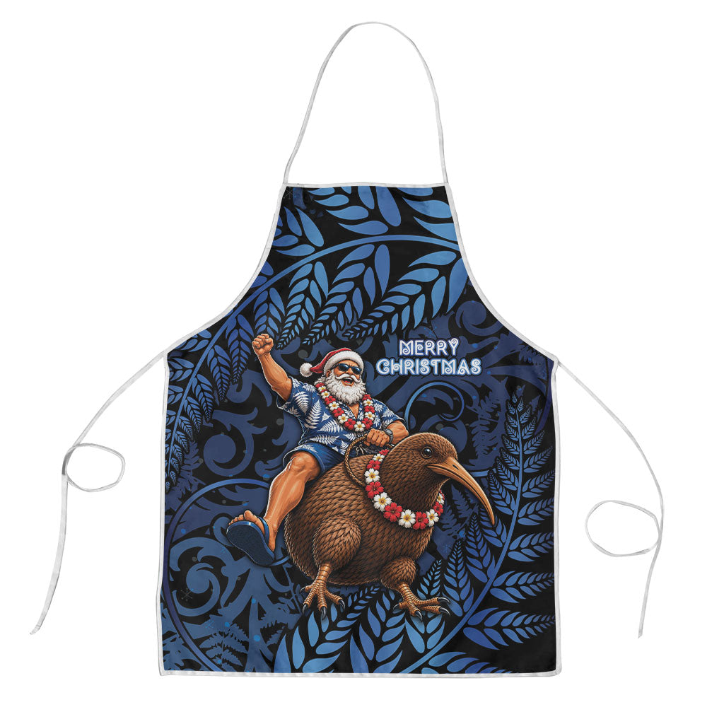 New Zealand Christmas Apron Santa Riding Kiwi Bird Silver Fern