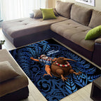 New Zealand Christmas Area Rug Santa Riding Kiwi Bird Silver Fern