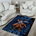 New Zealand Christmas Area Rug Santa Riding Kiwi Bird Silver Fern