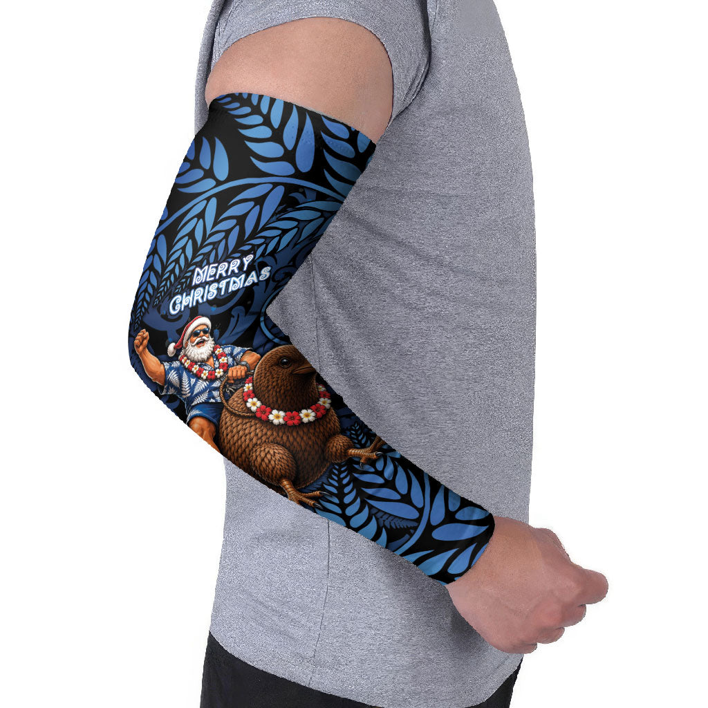 New Zealand Christmas Arm Sleeves Santa Riding Kiwi Bird Silver Fern
