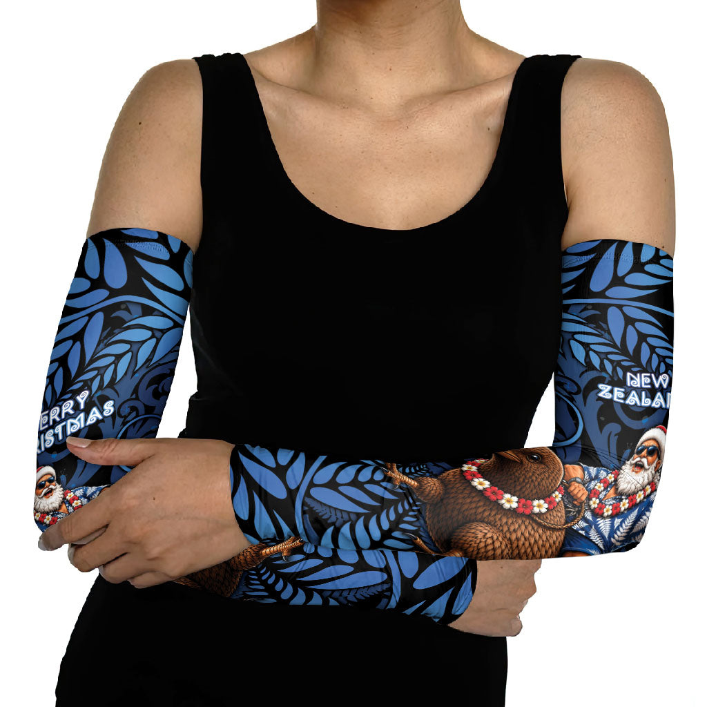 New Zealand Christmas Arm Sleeves Santa Riding Kiwi Bird Silver Fern