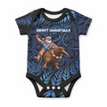 New Zealand Christmas Baby Onesie Santa Riding Kiwi Bird Silver Fern