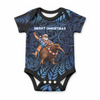 New Zealand Christmas Baby Onesie Santa Riding Kiwi Bird Silver Fern