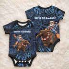 New Zealand Christmas Baby Onesie Santa Riding Kiwi Bird Silver Fern