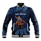 New Zealand Christmas Baseball Jacket Santa Riding Kiwi Bird Silver Fern