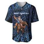 New Zealand Christmas Baseball Jersey Santa Riding Kiwi Bird Silver Fern
