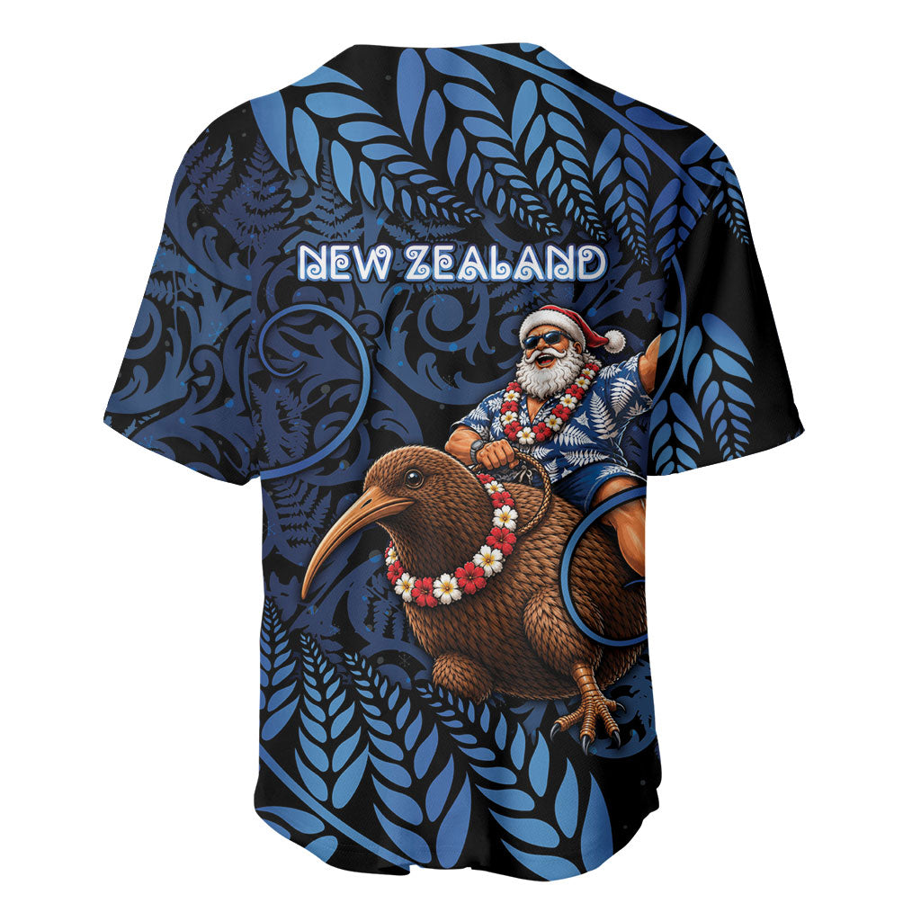 New Zealand Christmas Baseball Jersey Santa Riding Kiwi Bird Silver Fern