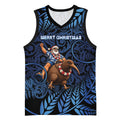 New Zealand Christmas Basketball Jersey Santa Riding Kiwi Bird Silver Fern