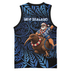 New Zealand Christmas Basketball Jersey Santa Riding Kiwi Bird Silver Fern