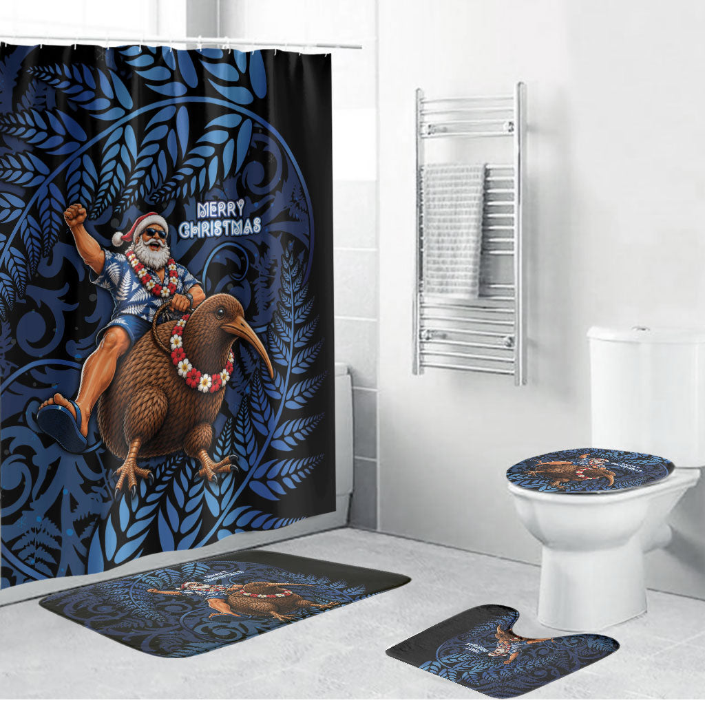 New Zealand Christmas Bathroom Set Santa Riding Kiwi Bird Silver Fern