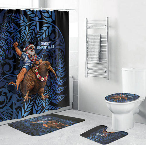 New Zealand Christmas Bathroom Set Santa Riding Kiwi Bird Silver Fern