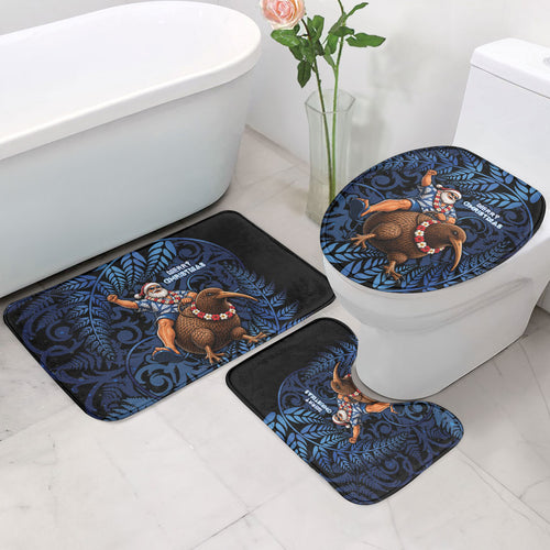New Zealand Christmas Bathroom Set Santa Riding Kiwi Bird Silver Fern