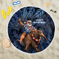 New Zealand Christmas Beach Blanket Santa Riding Kiwi Bird Silver Fern