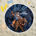 New Zealand Christmas Beach Blanket Santa Riding Kiwi Bird Silver Fern