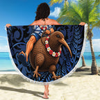 New Zealand Christmas Beach Blanket Santa Riding Kiwi Bird Silver Fern