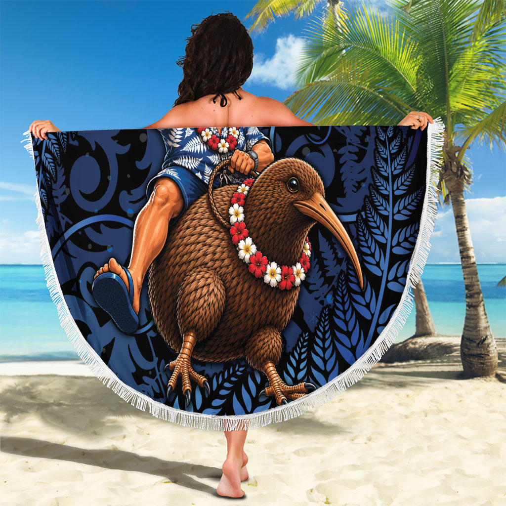 New Zealand Christmas Beach Blanket Santa Riding Kiwi Bird Silver Fern