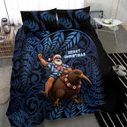 New Zealand Christmas Bedding Set Santa Riding Kiwi Bird Silver Fern