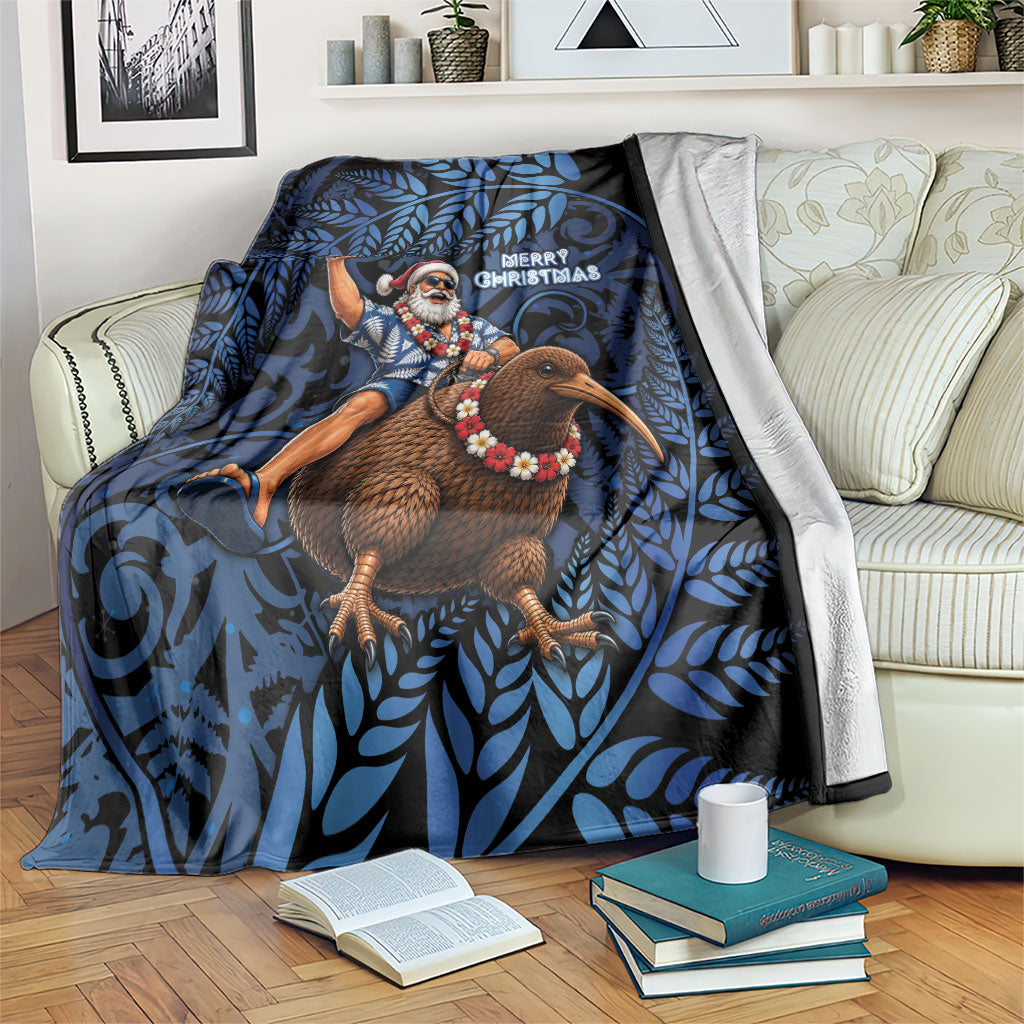 New Zealand Christmas Blanket Santa Riding Kiwi Bird Silver Fern